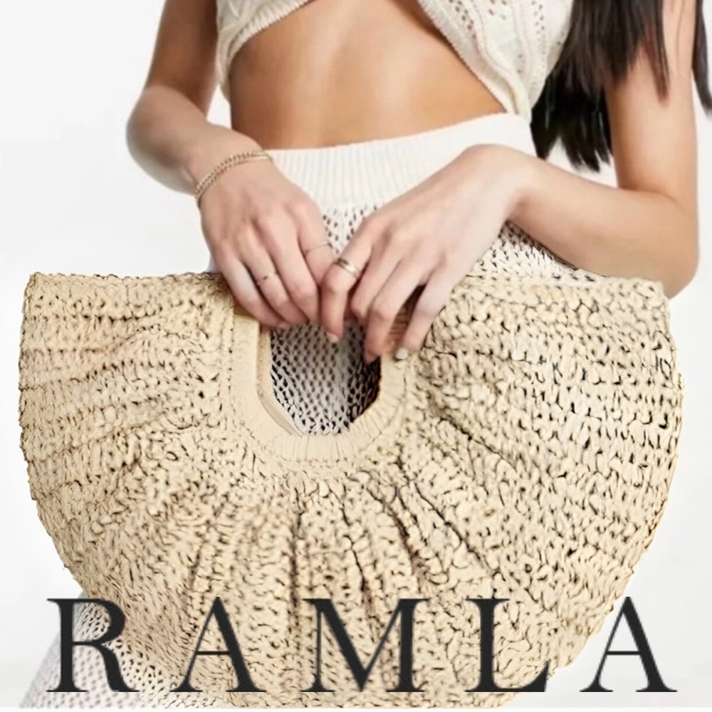 Ramla Bohemian Rattan Half Moon Bag - Cream